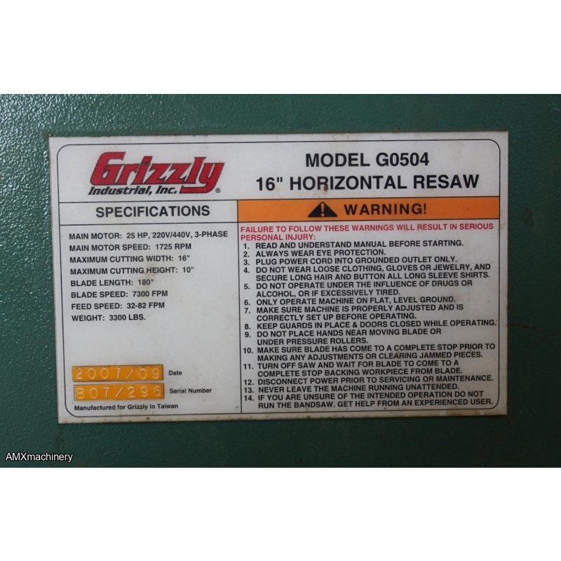 PARTE: 12561 - REASERRADORA HORIZONTAL - 1 BANDA - CON REGRESADOR - GRIZZLY
